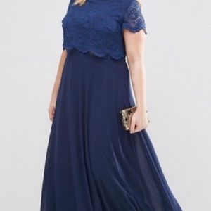 ASOS Maxi long dress lace top chiffon skirt blue